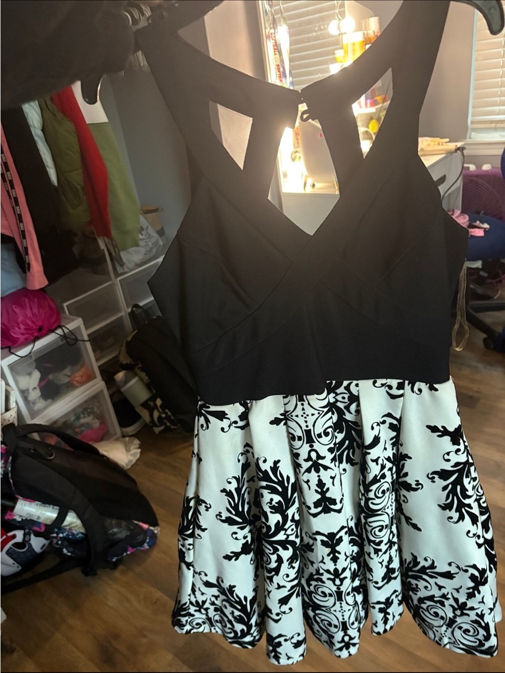 Crystal Doll Black & White Printed Fit-and-Flare Prom Dress